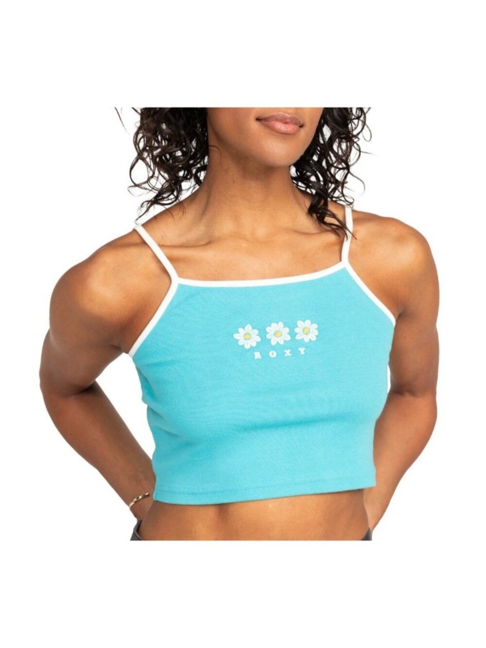 Roxy Womens Juniors Cotton High Low Cropped Muscle Tank Top Maui Blue Size M NWT
